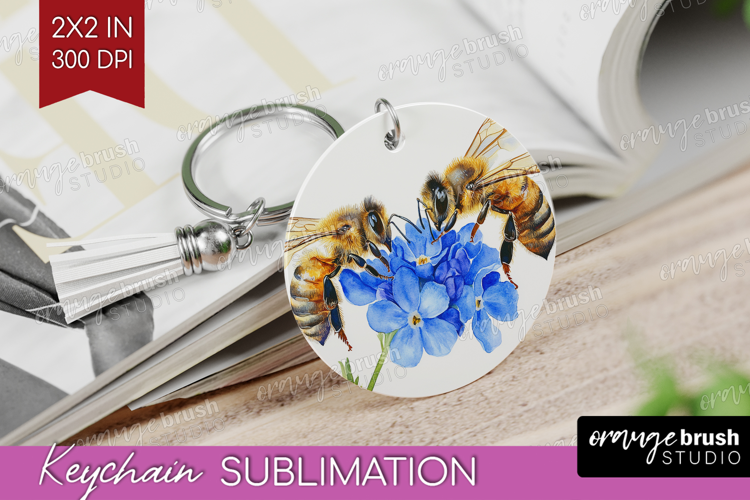 Bee Keychain PNG - Watercolor Bee Keychain Sublimation