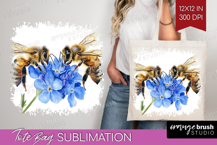 Bee Tote Bag - Watercolor Bee Tote Bag PNG Sublimation