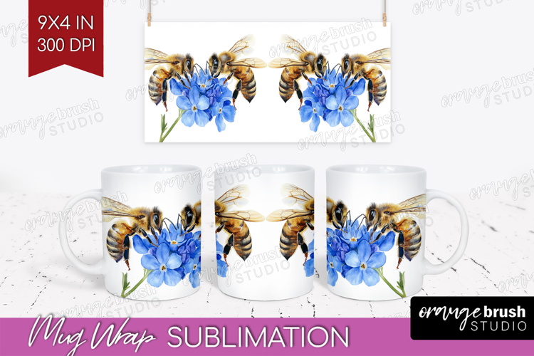 Bee Mug Wrap - Watercolor Bee Mug PNG Sublimation
