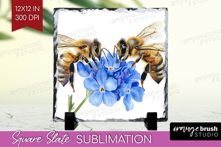Bee Slate PNG - Watercolor Bee Square Slate Sublimation