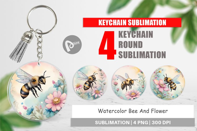 Keychain Watercolor Bee Flowers