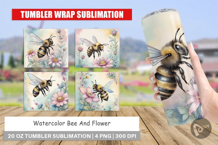 Tumbler Sublimation Wra Watercolor Bee Flowersp