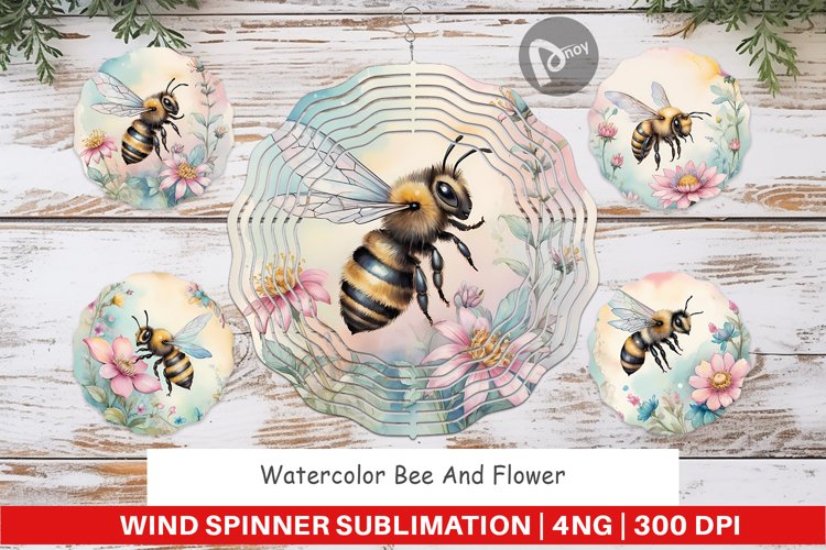Wind Spinner Watercolor Bee Flowers