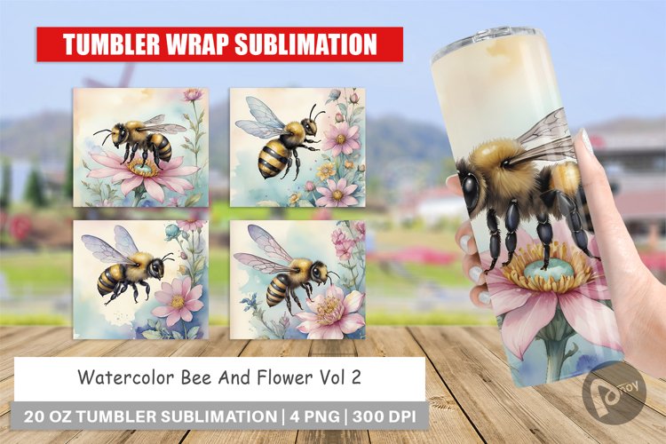 Tumbler Sublimation Wra Watercolor Bee Flowersp
