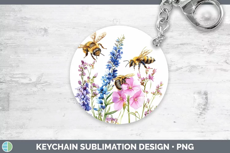 Watercolor Bee Keychain Sublimation Keyring Designs