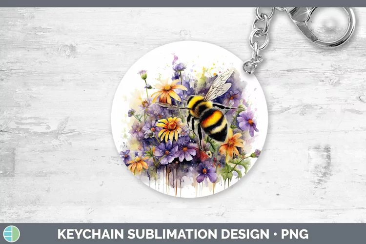 Watercolor Bee Keychain | Sublimation Keyring Design