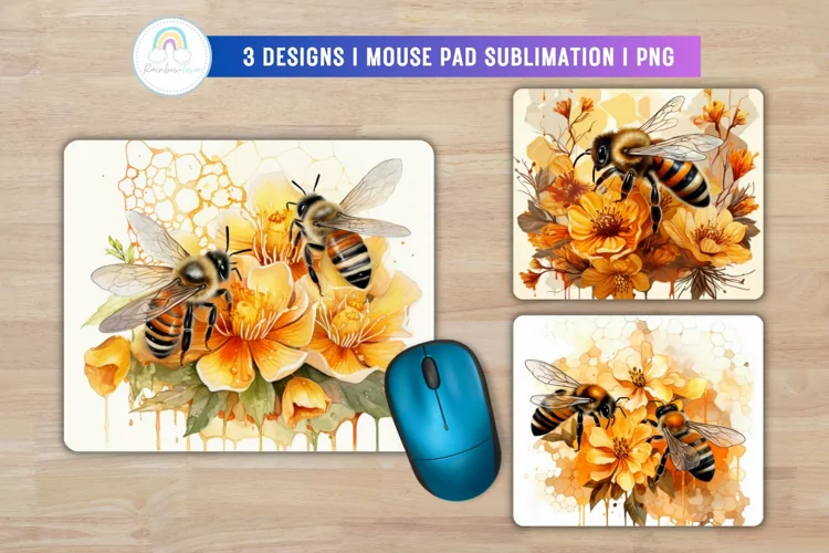 Watercolor Honey Bee Mouse Pad Sublimation