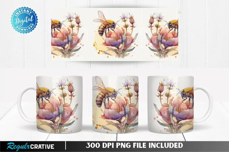 Watercolor Bee 11 & 15 Oz Mug Sublimation