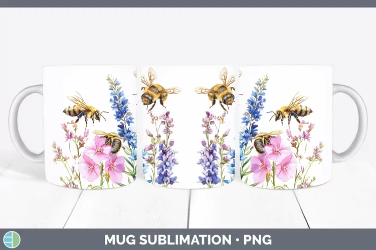 Watercolor Bee Mug Wrap Sublimation Coffee Cup Designs