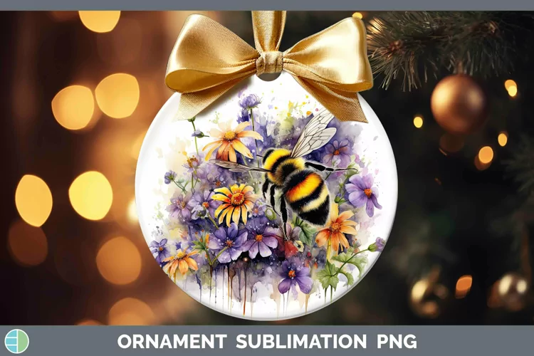 Watercolor Bee Ornament Sublimation Bauble Designs