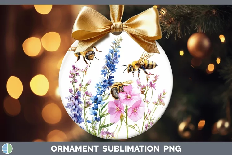 Watercolor Bee Ornament Sublimation Bauble Designs