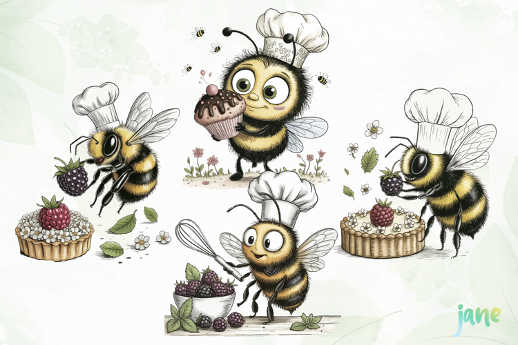 Watercolor Bee Patisserie Clipart