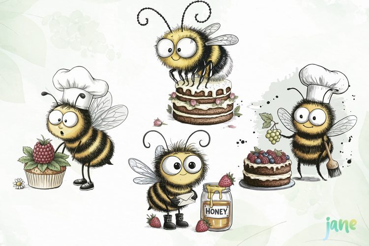 Watercolor Bee Patisserie Clipart