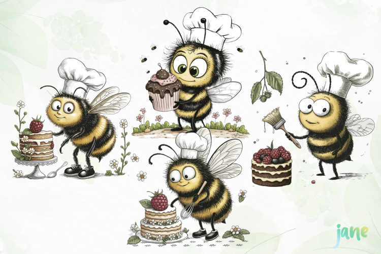 Watercolor Bee Patisserie Clipart