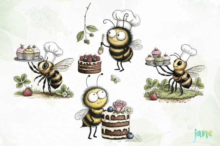 Watercolor Bee Patisserie Clipart