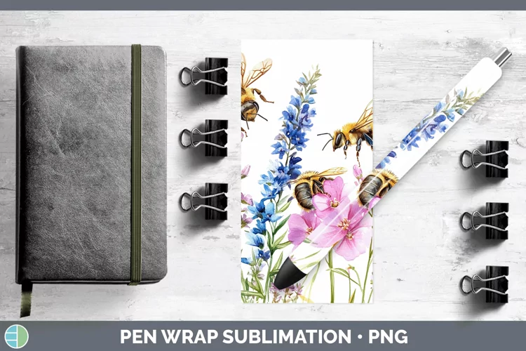 Watercolor Bee Pen Wrap Sublimation Pen Designs