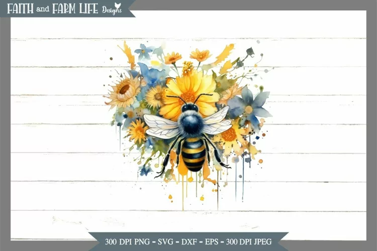 Floral Honey Bee Watercolor JPEG, PNG
