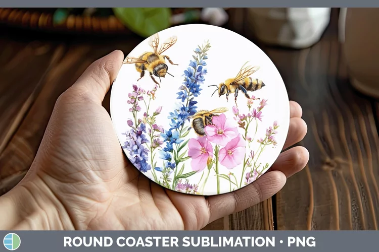 Watercolor Bee Round Coaster Sublimation Coaster Designs