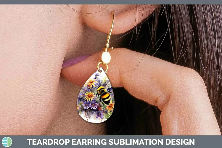 Watercolor Bee Teardrop Earrings Sublimation Earrings Design