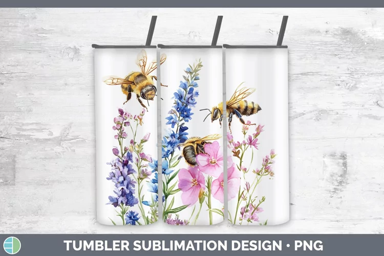 Watercolor Bee Tumbler Sublimation 20 oz Skinny Tumbler Desi