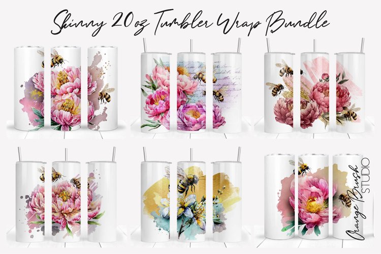 Watercolor Bee Tumbler Wrap Bundle, Skinny Tumbler 20 Oz