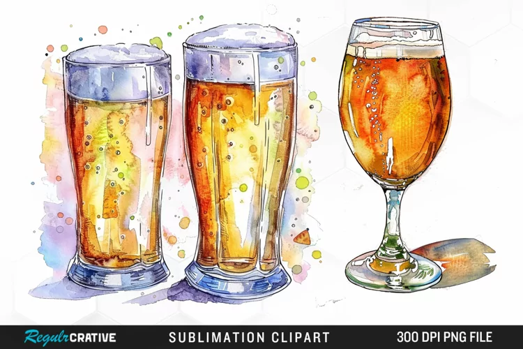 Watercolor Beer Glass Graphic Clipart