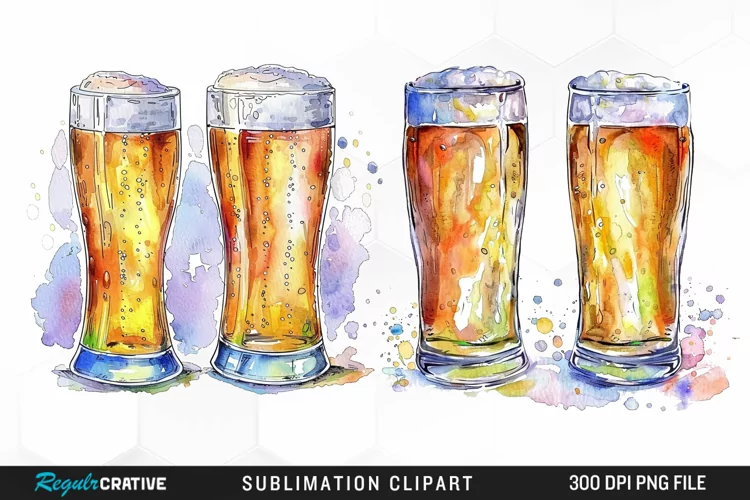 Watercolor Beer Glass Graphic Clipart