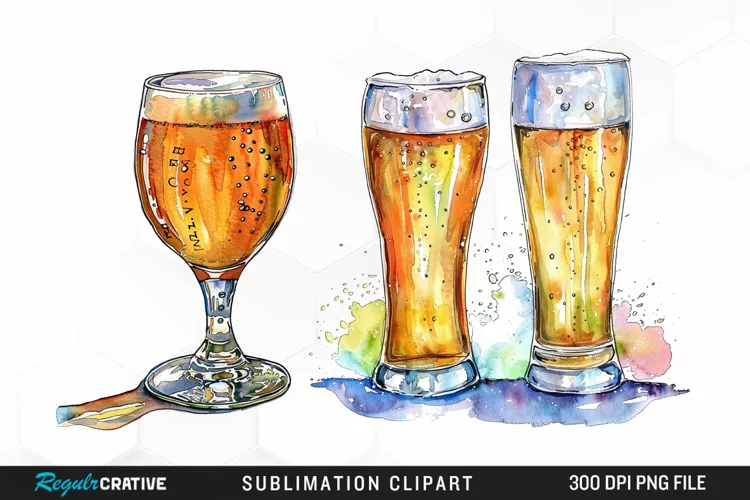 Watercolor Beer Glass Graphic Clipart