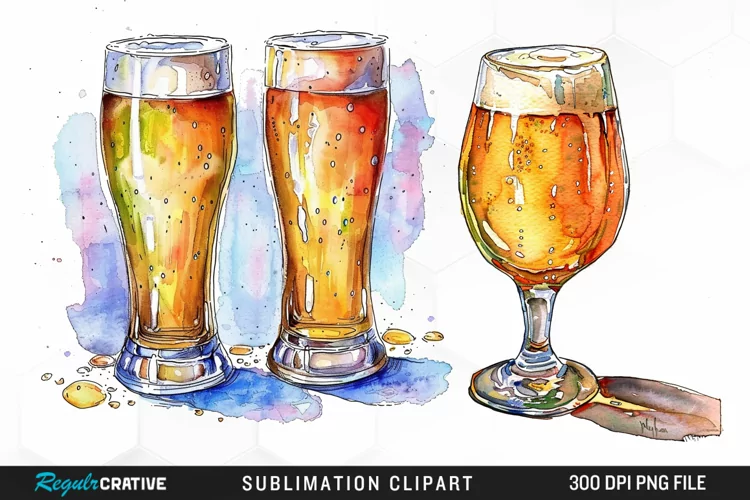 Watercolor Beer Glass Graphic Clipart