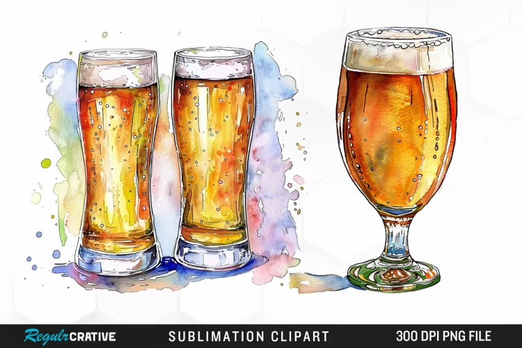 Watercolor Beer Glass Graphic Clipart