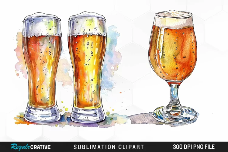 Watercolor Beer Glass Graphic Clipart