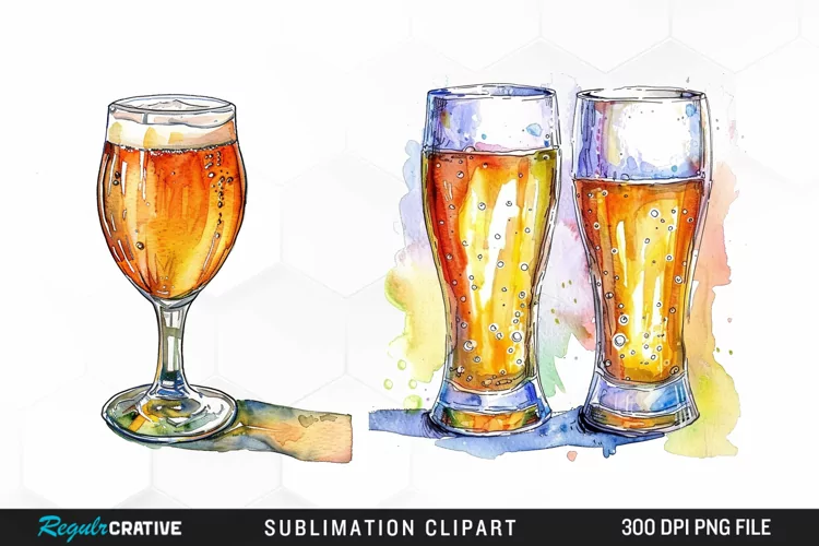 Watercolor Beer Glass Graphic Clipart