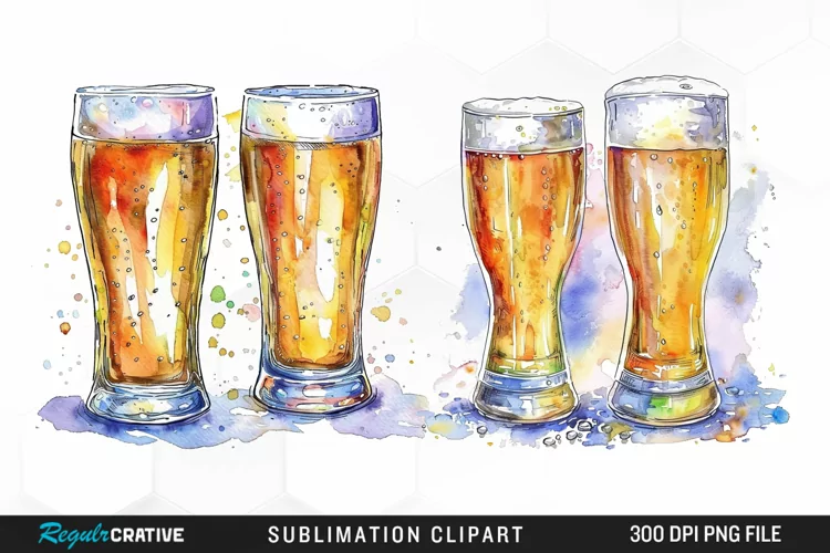 Watercolor Beer Glass Graphic Clipart
