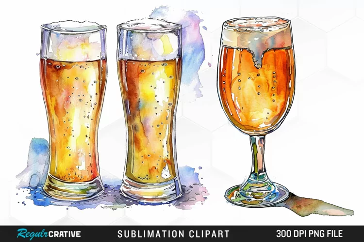Watercolor Beer Glass Graphic Clipart
