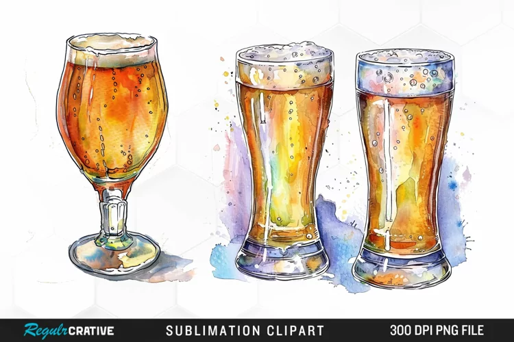 Watercolor Beer Glass Graphic Clipart