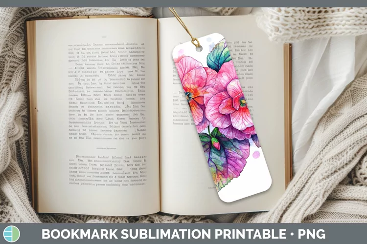 Watercolor Begonia Bookmark Sublimation Printable Designs