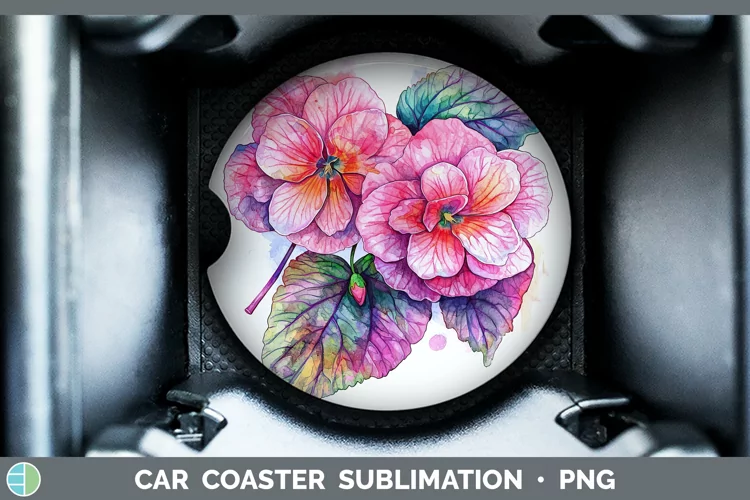 Watercolor Begonia Car Coaster Sublimation Designs