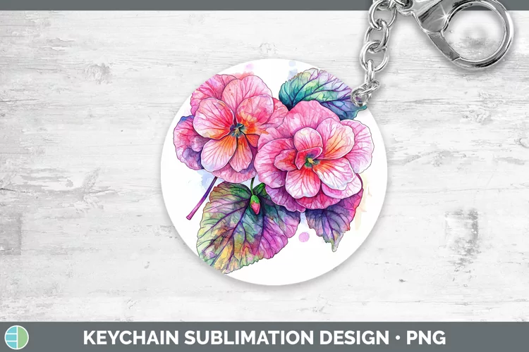Watercolor Begonia Keychain Sublimation Keyring Designs