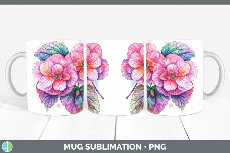 Watercolor Begonia Mug Wrap Sublimation Coffee Cup Designs