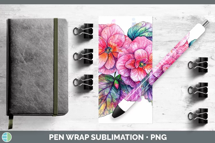 Watercolor Begonia Pen Wrap Sublimation Pen Designs