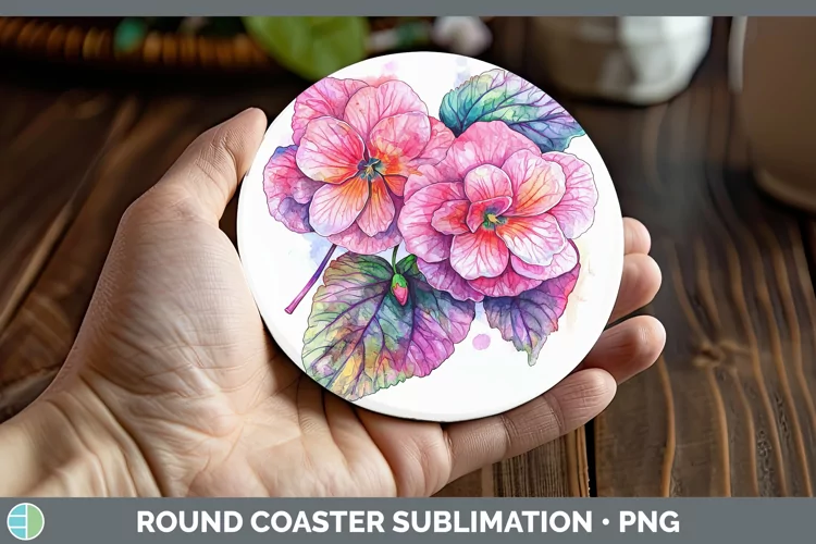 Watercolor Begonia Round Coaster Sublimation Coaster Designs