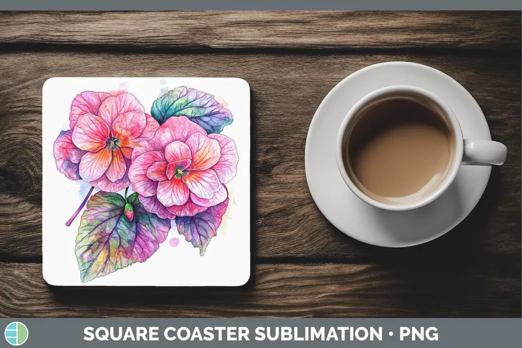 Watercolor Begonia Square Coaster Sublimation Coaster Design