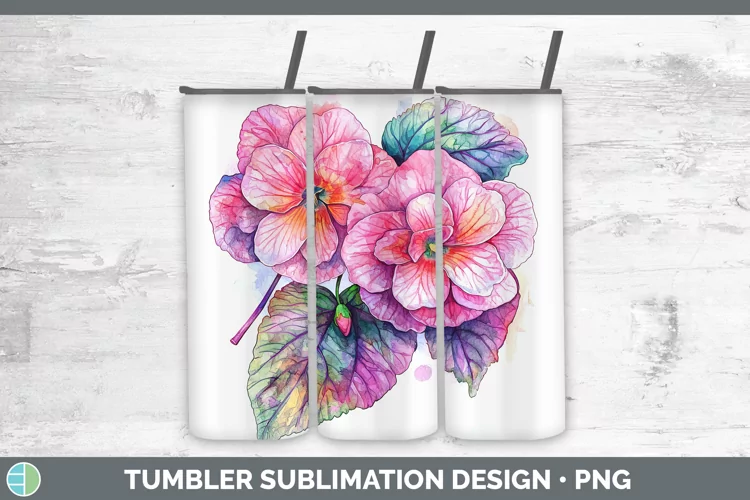 Watercolor Begonia Tumbler Sublimation 20 oz Skinny Tumbler