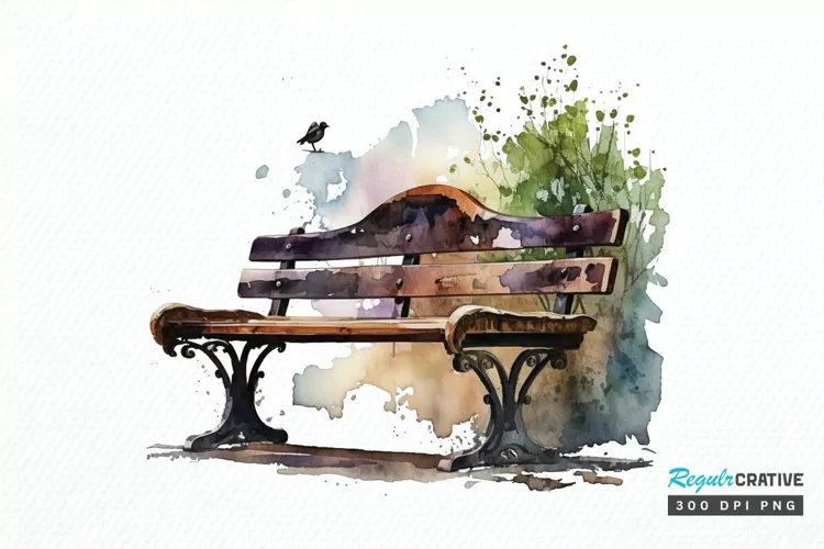Watercolor Bench PNG Clipart