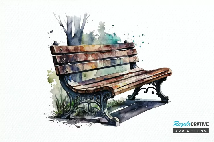 Watercolor Bench PNG Clipart