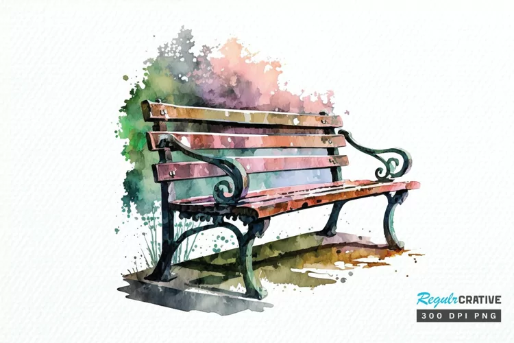 Watercolor Bench PNG Clipart