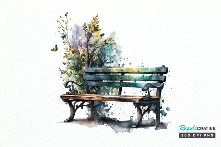 Watercolor Bench PNG Clipart
