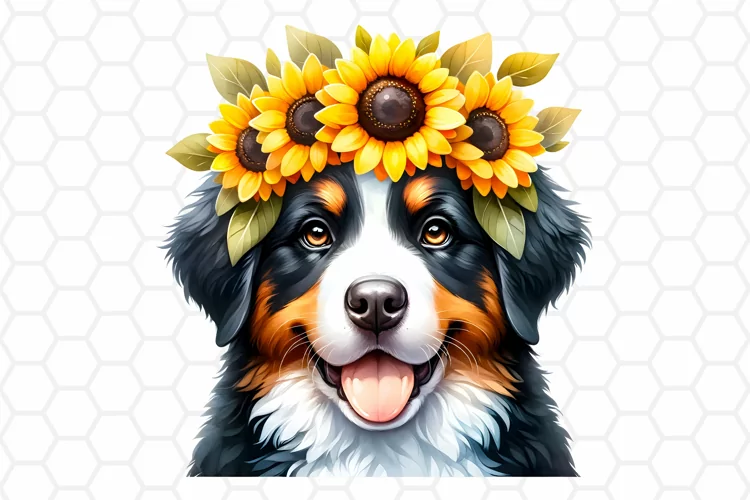 Watercolor Bernese Mountain Dog Clipart, Sublimation PNG