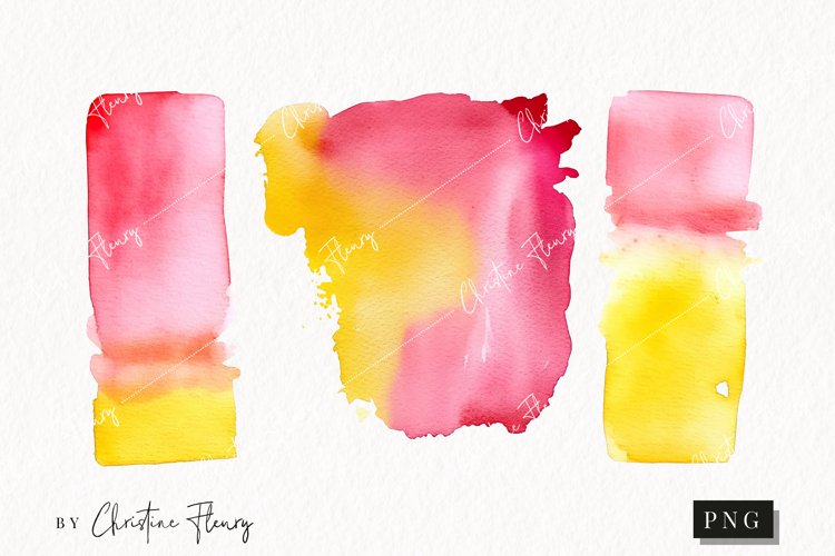 Watercolor Pink & Yellow Shapes Clipart | Watercolor PNG example image 1