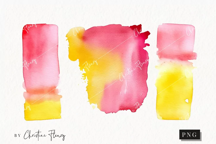 Watercolor Pink & Yellow Shapes Clipart | Watercolor PNG